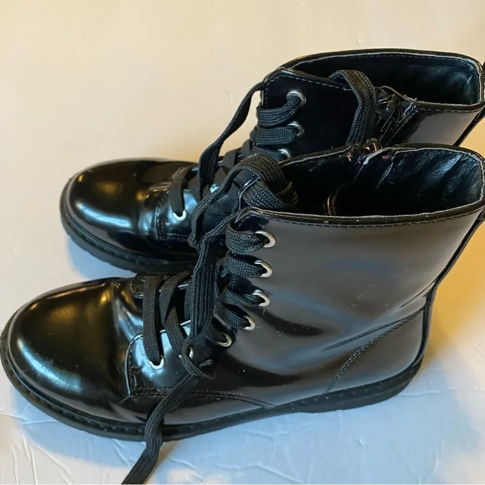 Thereabouts Girls Reese Combat Boots faux Leather glossy Lace Up zipper side 3